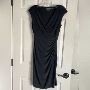 Lauren Ralph Lauren Womens Size 2 Black Ruched Side Fitted Faux Wrap Dress